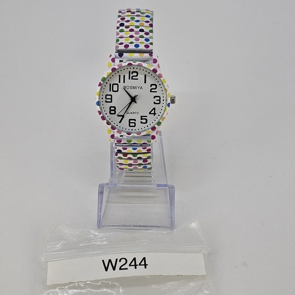 36MM Women's Watch White Dial Polka Multicolor Strech Band‎ 6.5
